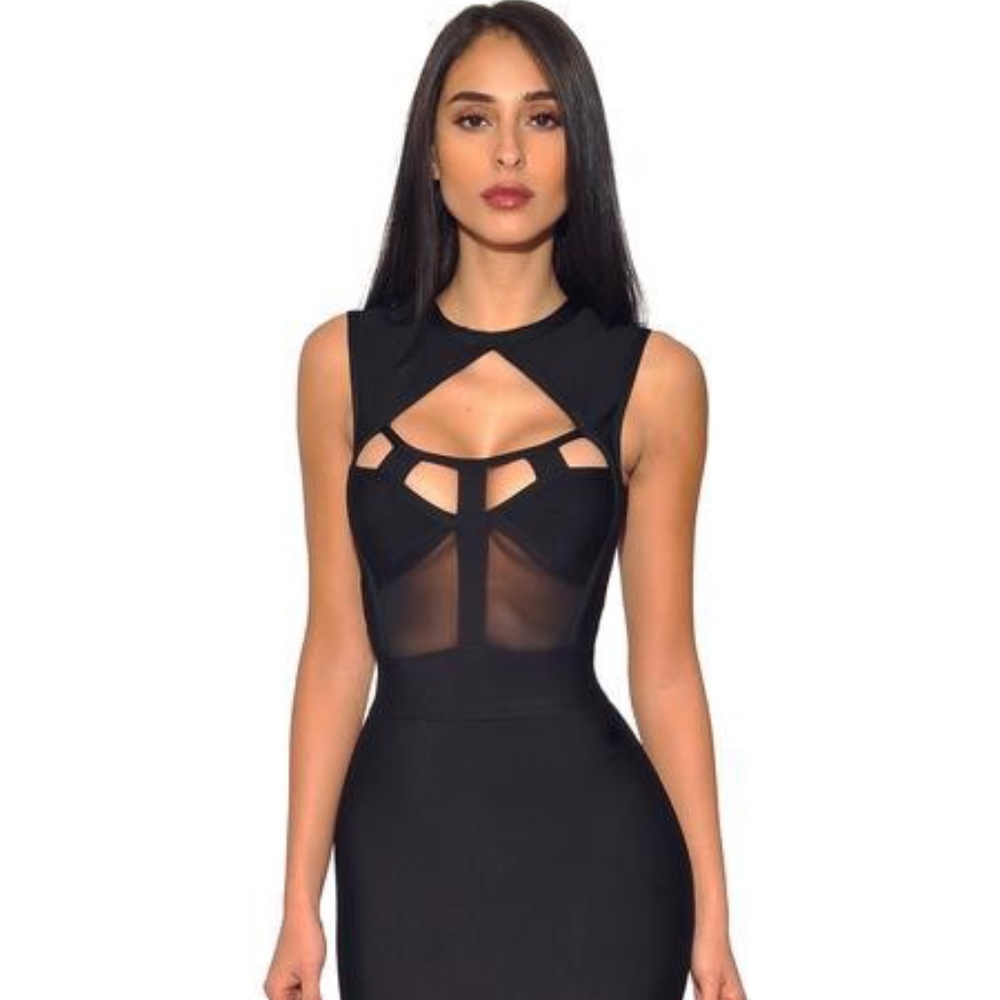 Winsley Sleeveless Black Mesh Cut Out Bustier Band